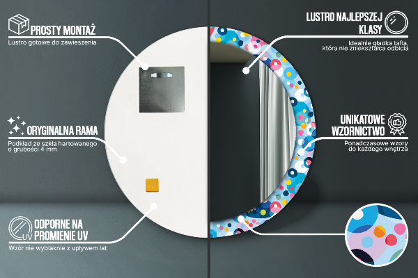 Oglinda rotunda rama cu imprimeu Spini colorați