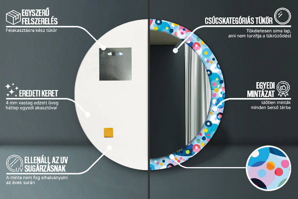 Oglinda rotunda rama cu imprimeu Spini colorați