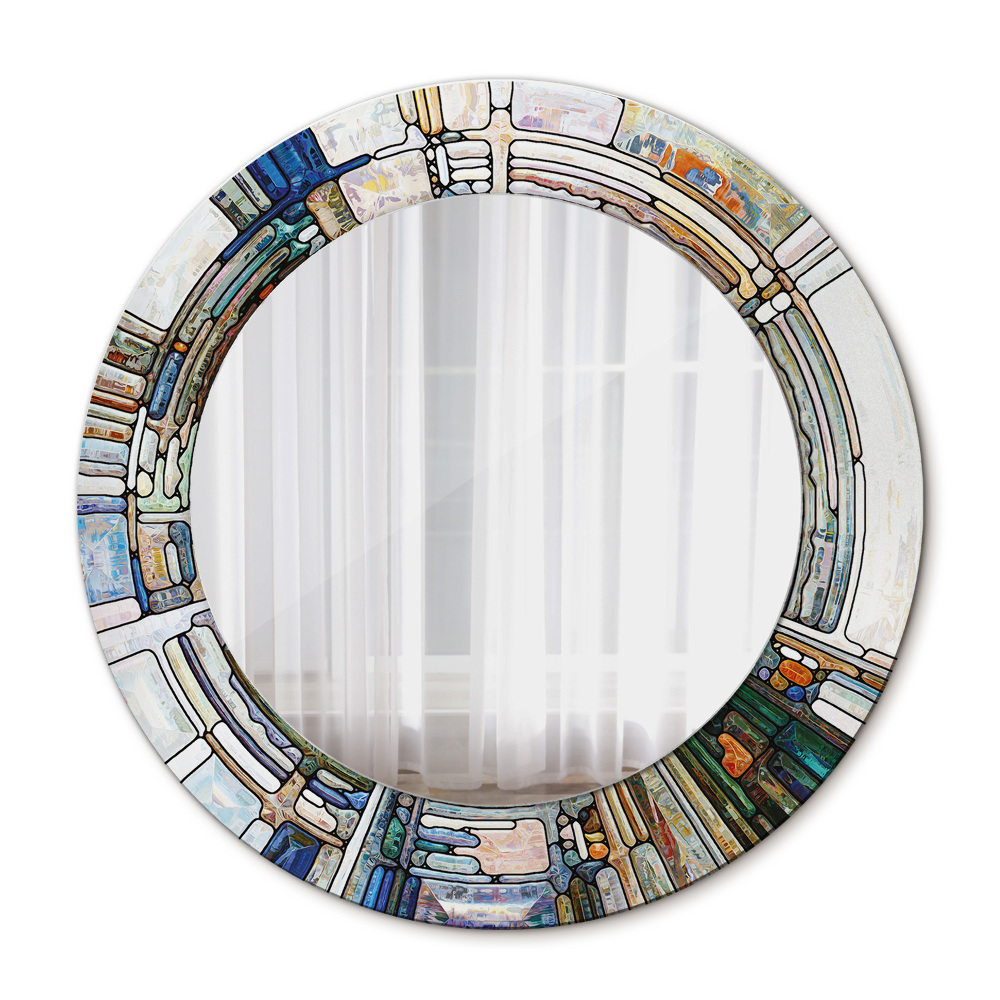 Oglinda rotunda rama cu imprimeu Fereastră abstractă de vitralii