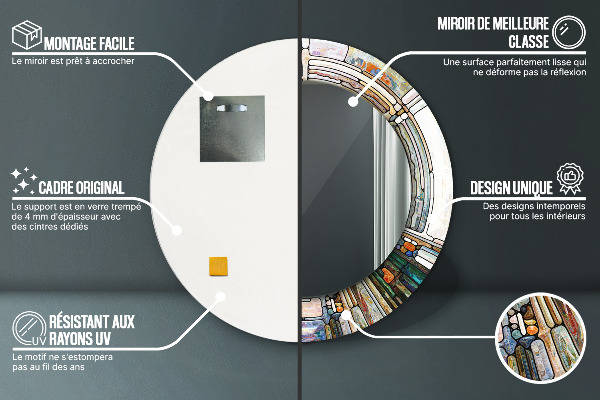 Oglinda rotunda rama cu imprimeu Fereastră abstractă de vitralii