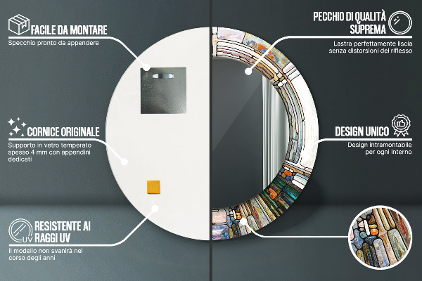 Oglinda rotunda rama cu imprimeu Fereastră abstractă de vitralii