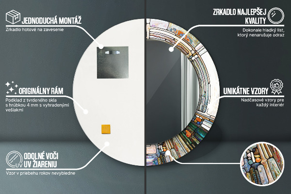 Oglinda rotunda rama cu imprimeu Fereastră abstractă de vitralii