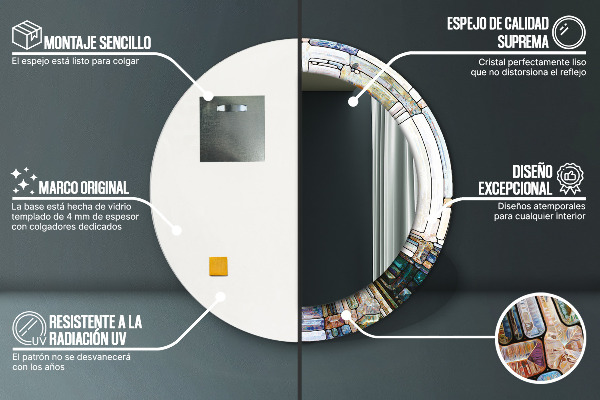 Oglinda rotunda rama cu imprimeu Fereastră abstractă de vitralii