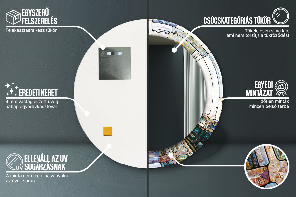 Oglinda rotunda rama cu imprimeu Fereastră abstractă de vitralii