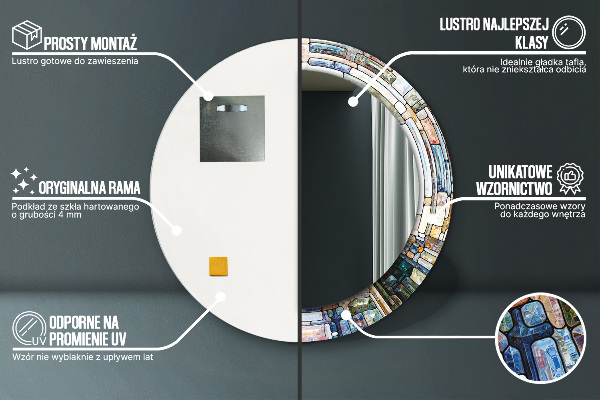 Oglinda rotunda rama cu imprimeu Fereastră abstractă de vitralii