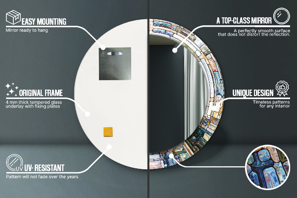 Oglinda rotunda rama cu imprimeu Fereastră abstractă de vitralii
