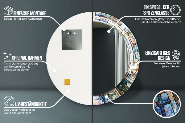 Oglinda rotunda rama cu imprimeu Fereastră abstractă de vitralii
