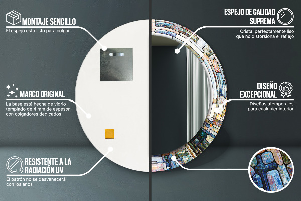 Oglinda rotunda rama cu imprimeu Fereastră abstractă de vitralii