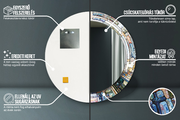 Oglinda rotunda rama cu imprimeu Fereastră abstractă de vitralii