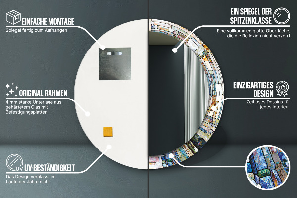 Oglinda rotunda rama cu imprimeu Fereastră abstractă de vitralii