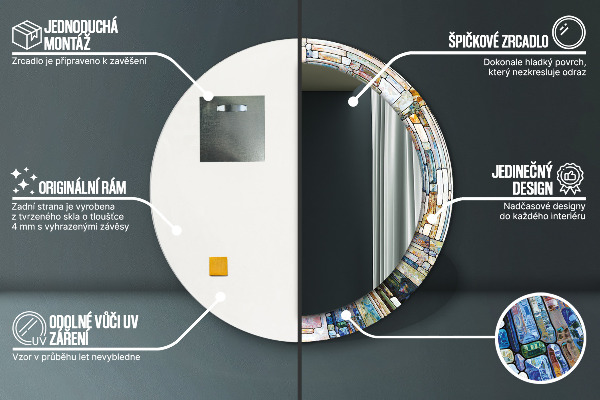 Oglinda rotunda rama cu imprimeu Fereastră abstractă de vitralii