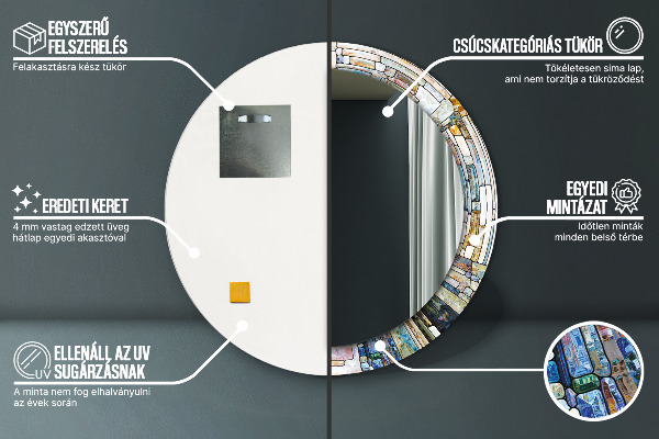 Oglinda rotunda rama cu imprimeu Fereastră abstractă de vitralii