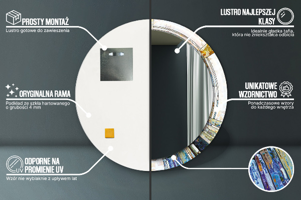 Oglinda rotunda rama cu imprimeu Fereastră abstractă de vitralii
