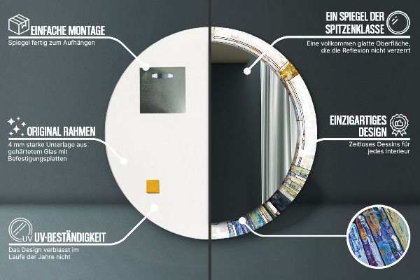 Oglinda rotunda rama cu imprimeu Fereastră abstractă de vitralii