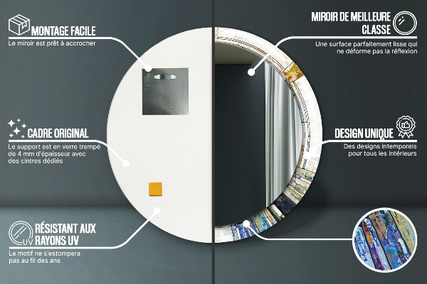 Oglinda rotunda rama cu imprimeu Fereastră abstractă de vitralii