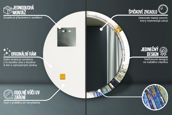 Oglinda rotunda rama cu imprimeu Fereastră abstractă de vitralii