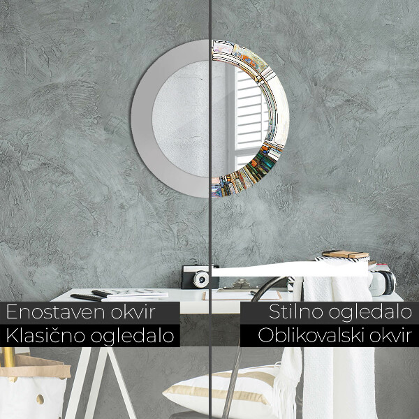 Oglinda rotunda rama cu imprimeu Fereastră abstractă de vitralii