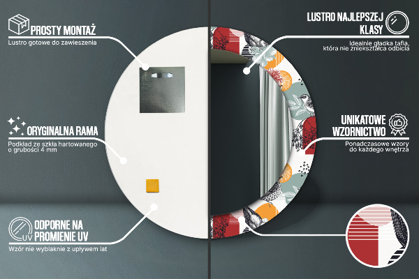Oglinda rotunda rama cu imprimeu Abstracție cu păsări