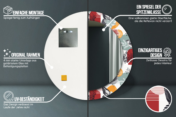 Oglinda rotunda rama cu imprimeu Abstracție cu păsări