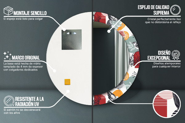 Oglinda rotunda rama cu imprimeu Abstracție cu păsări