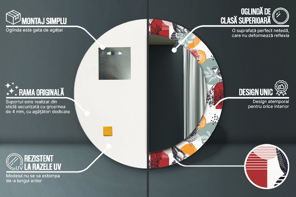 Oglinda rotunda rama cu imprimeu Abstracție cu păsări