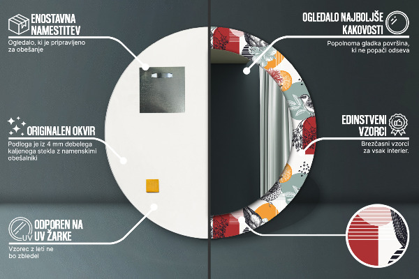 Oglinda rotunda rama cu imprimeu Abstracție cu păsări