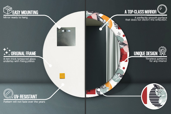 Oglinda rotunda rama cu imprimeu Abstracție cu păsări