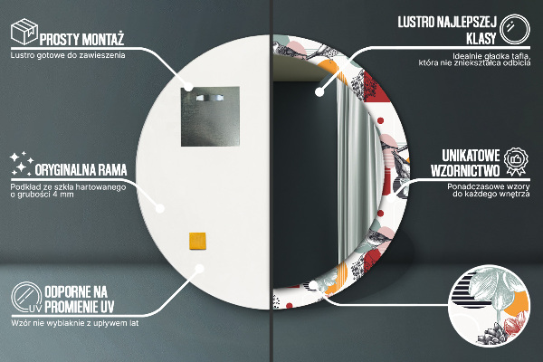 Oglinda rotunda rama cu imprimeu Abstracție cu păsări