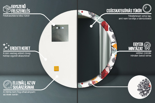 Oglinda rotunda rama cu imprimeu Abstracție cu păsări