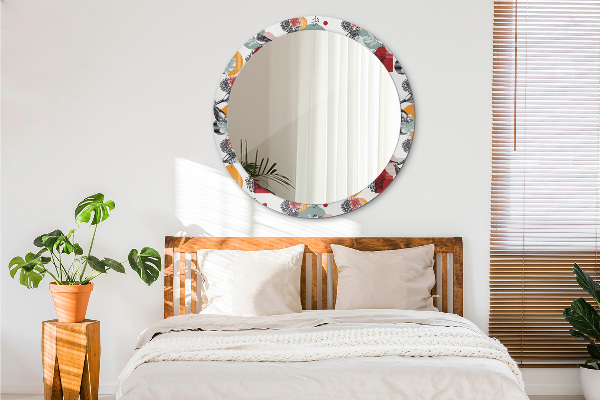 Oglinda rotunda rama cu imprimeu Abstracție cu păsări