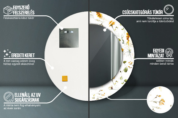 Oglinda rotunda rama cu imprimeu Flori de câmp