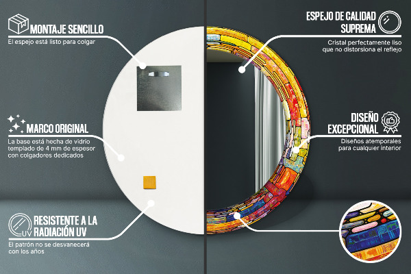 Oglinda rotunda imprimata Fereastră colorată cu vitralii