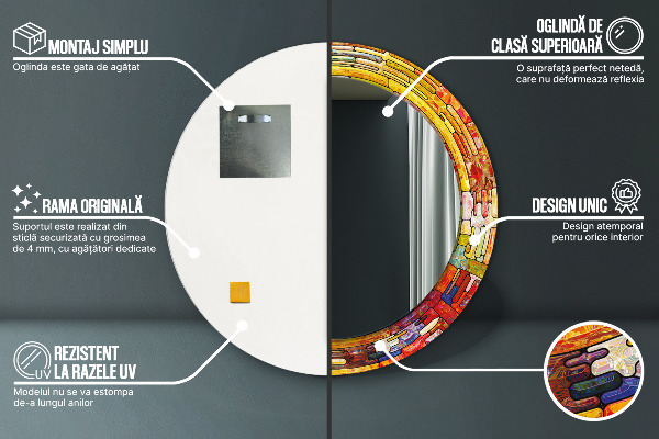 Oglinda rotunda imprimata Fereastră colorată cu vitralii