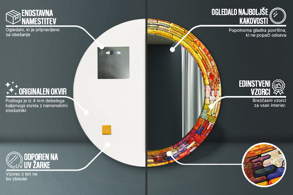 Oglinda rotunda imprimata Fereastră colorată cu vitralii