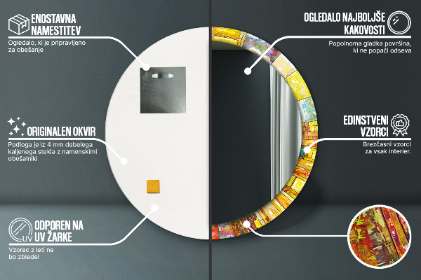 Oglinda rotunda imprimata Fereastră colorată cu vitralii