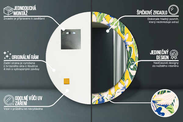 Oglinda rotunda imprimata Orhidee albastre și galbene