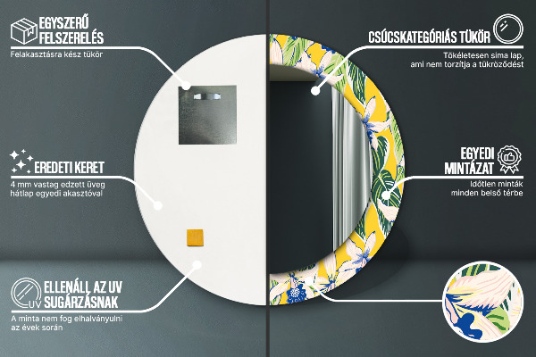 Oglinda rotunda imprimata Orhidee albastre și galbene