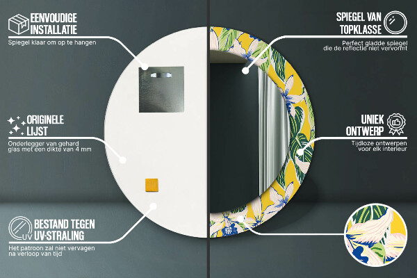 Oglinda rotunda imprimata Orhidee albastre și galbene