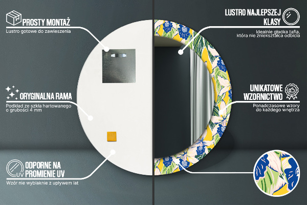 Oglinda rotunda imprimata Orhidee albastre și galbene