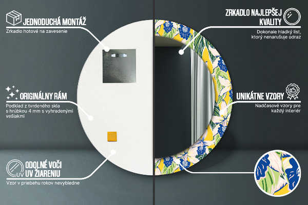 Oglinda rotunda imprimata Orhidee albastre și galbene