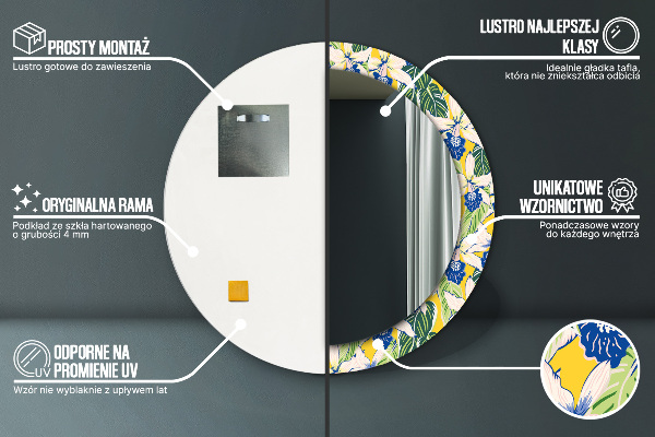 Oglinda rotunda imprimata Orhidee albastre și galbene