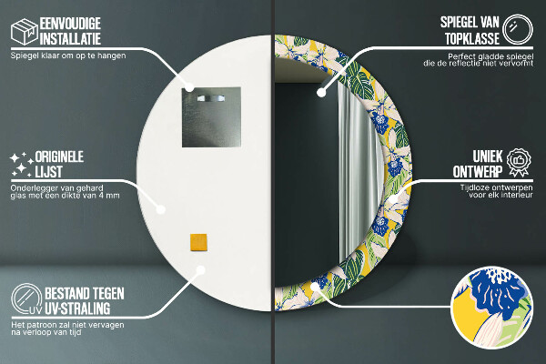 Oglinda rotunda imprimata Orhidee albastre și galbene