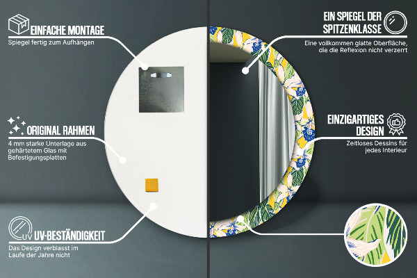 Oglinda rotunda imprimata Orhidee albastre și galbene