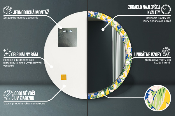 Oglinda rotunda imprimata Orhidee albastre și galbene