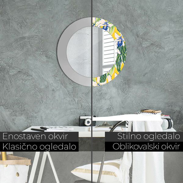 Oglinda rotunda imprimata Orhidee albastre și galbene