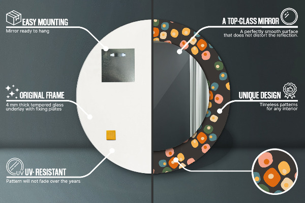 Oglinda cu decor rotunda Puncte de flori