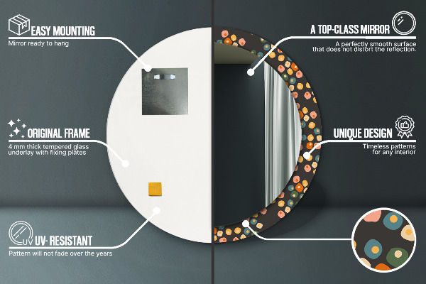 Oglinda cu decor rotunda Puncte de flori