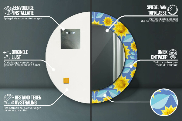 Oglinda cu decor rotunda Floarea-soarelui geometrică