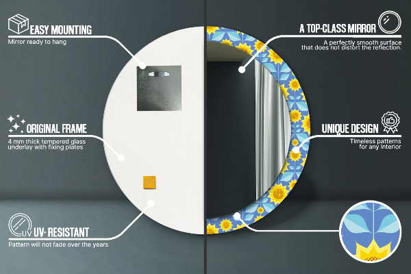 Oglinda cu decor rotunda Floarea-soarelui geometrică