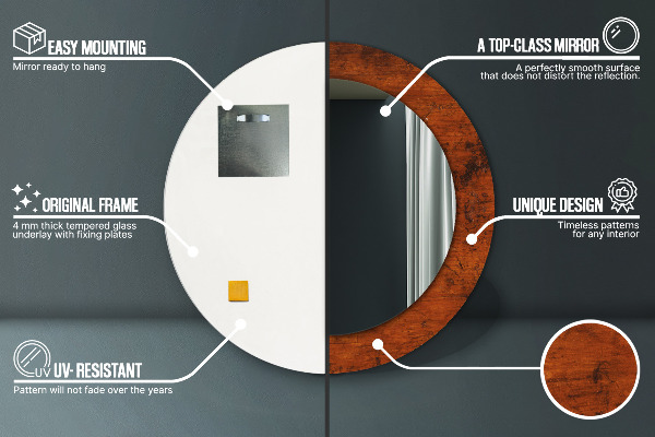 Oglinda cu decor rotunda Lemn natural